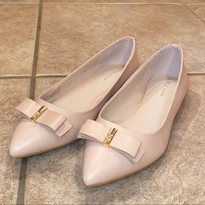 Pointed Toe Tan Nude Ballet Flats with Bow